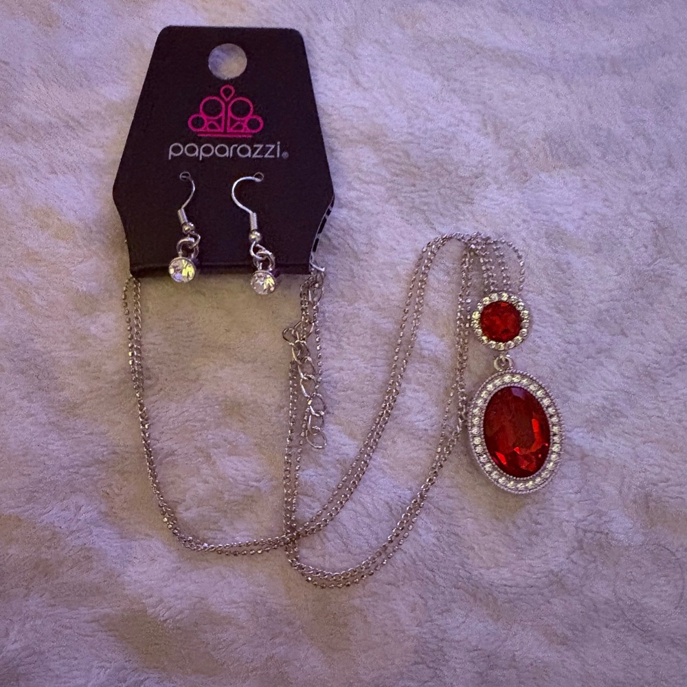 Paparazzi Red and Silver Necklace Set